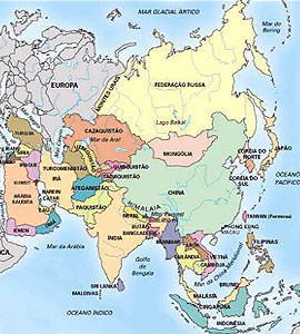 Mapa do maior continente do mundo